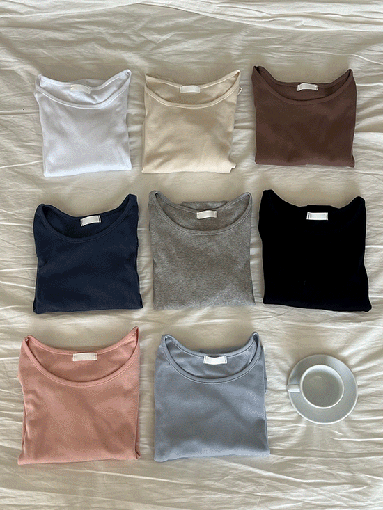 [봄티셔츠]  폴딩 쫀쫀 라운드 티셔츠 - 8 Color (코튼/유넥/스판티셔츠)